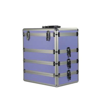 Professional Aluminum Makeup Cosmetic Case, 4 Stackable/Removable Trays, Diamond Pattern